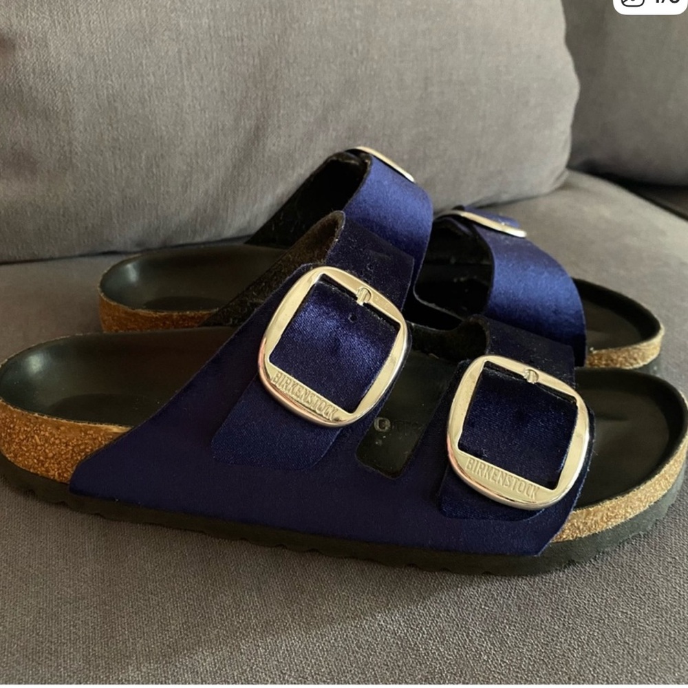 Birkenstock Navy Velvet Sandals with Silver Buckles - Picture 3 of 3